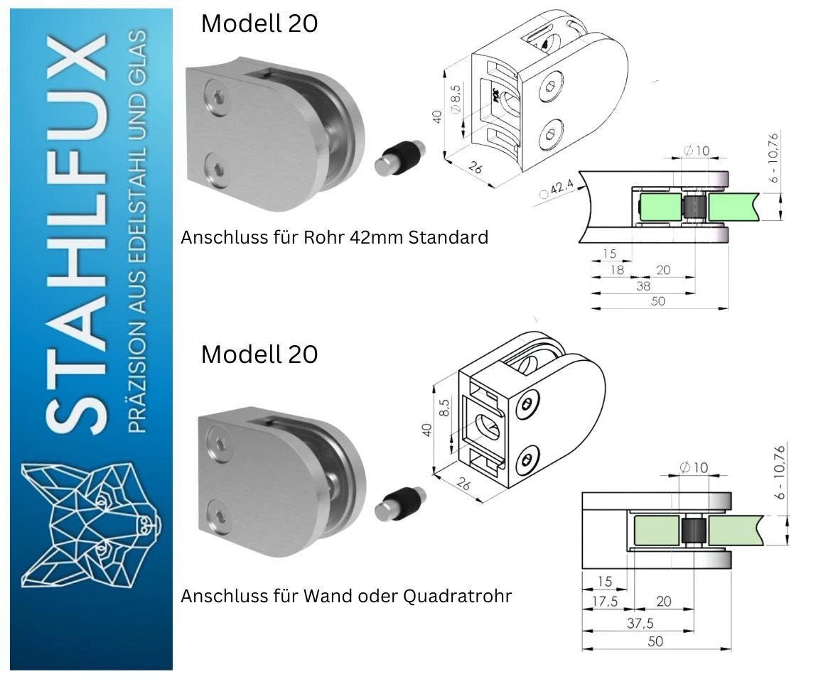StahlFux Glaszaun Glashalter Glasklemme 8-12 mm, günstig online kaufen