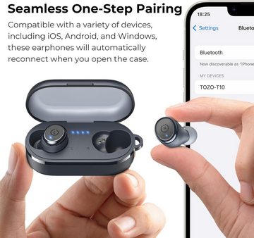 TOZO Bluethooth 5.3 mit Kabelloser Ladebox, App Customize 16 EQ In-Ear-Kopfhörer (Schnurlose Kopfhörer für ungebremsten Musikgenuss unterwegs, ohne lästige Kabel., Ergonomisches Design IPX8 Wasserdicht Leistungsstarker Sound für Sport)