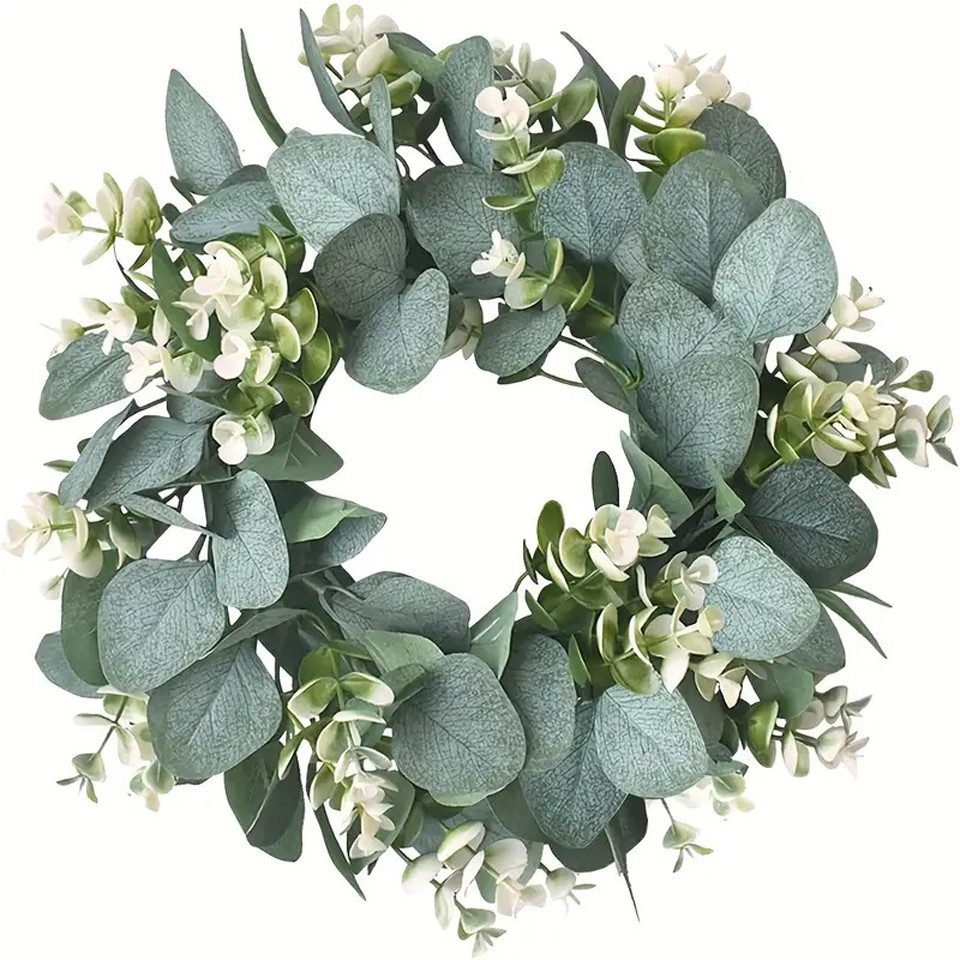 Kunstkranz Eukalyptus-Kranz für die Haustür, Osterkranz Haustür 45/35cm, Minicloss, Türkranz Ganzjährig, Kranz Dekorative Blumenkranz