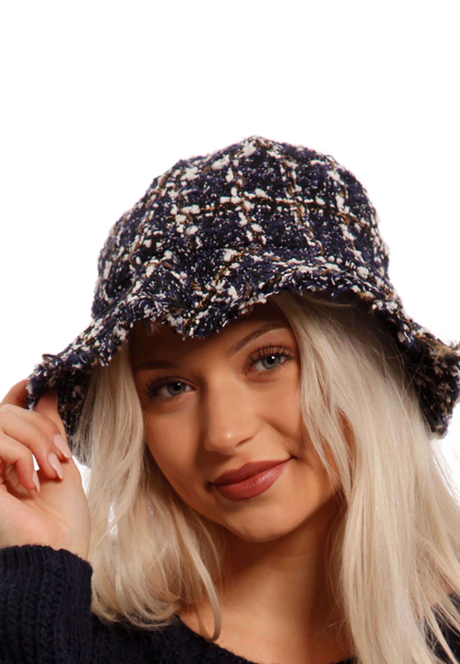 blau Krempe & (1-St) YC mit Mütze Fischerhut breiter Style Fashion Meliert Modische