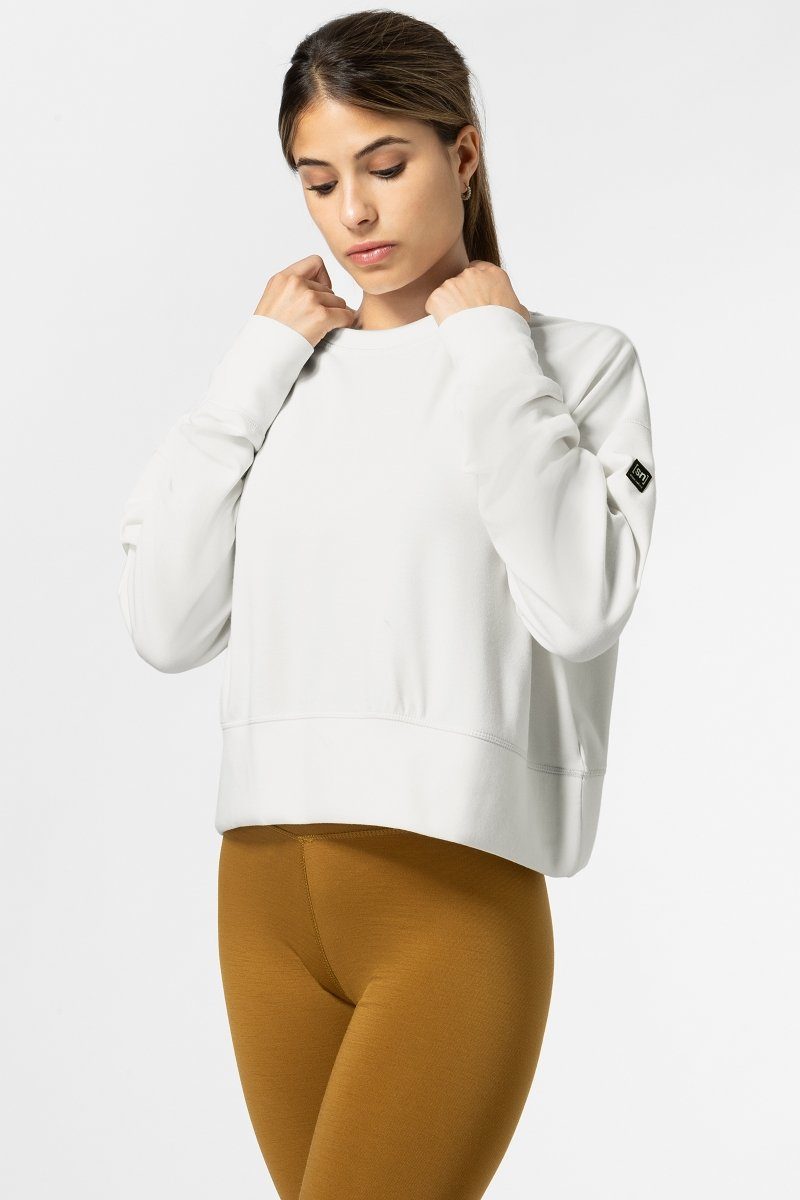 White Merino Sweatshirt lässiger KRISSINI SUPER.NATURAL Fresh Merino-Materialmix Sweatshirt W SWEATER