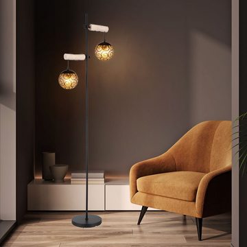 Globo Stehlampe, Leuchtmittel nicht inklusive, Stehlampe Standleuchte Beistelllampe Holz Glas Wohnzimmerlampe amber