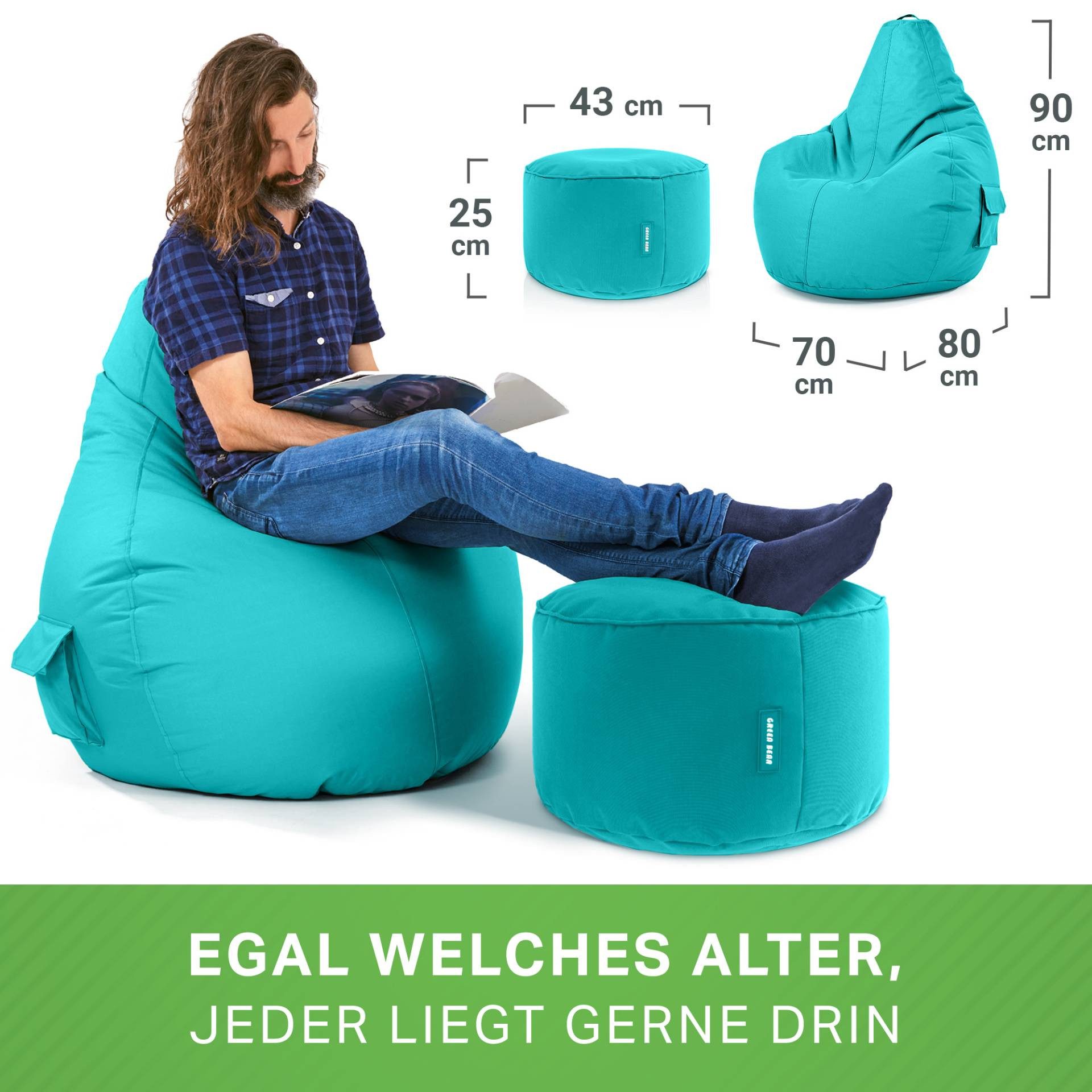 Green Bean Sitzsack Gaming Sitzsack + Hocker Cozy+Cube (Gaming Chair mit Fußhocker), Set Sitzsack mit Sitzhocker, Sitzkissen, Relax-Sessel