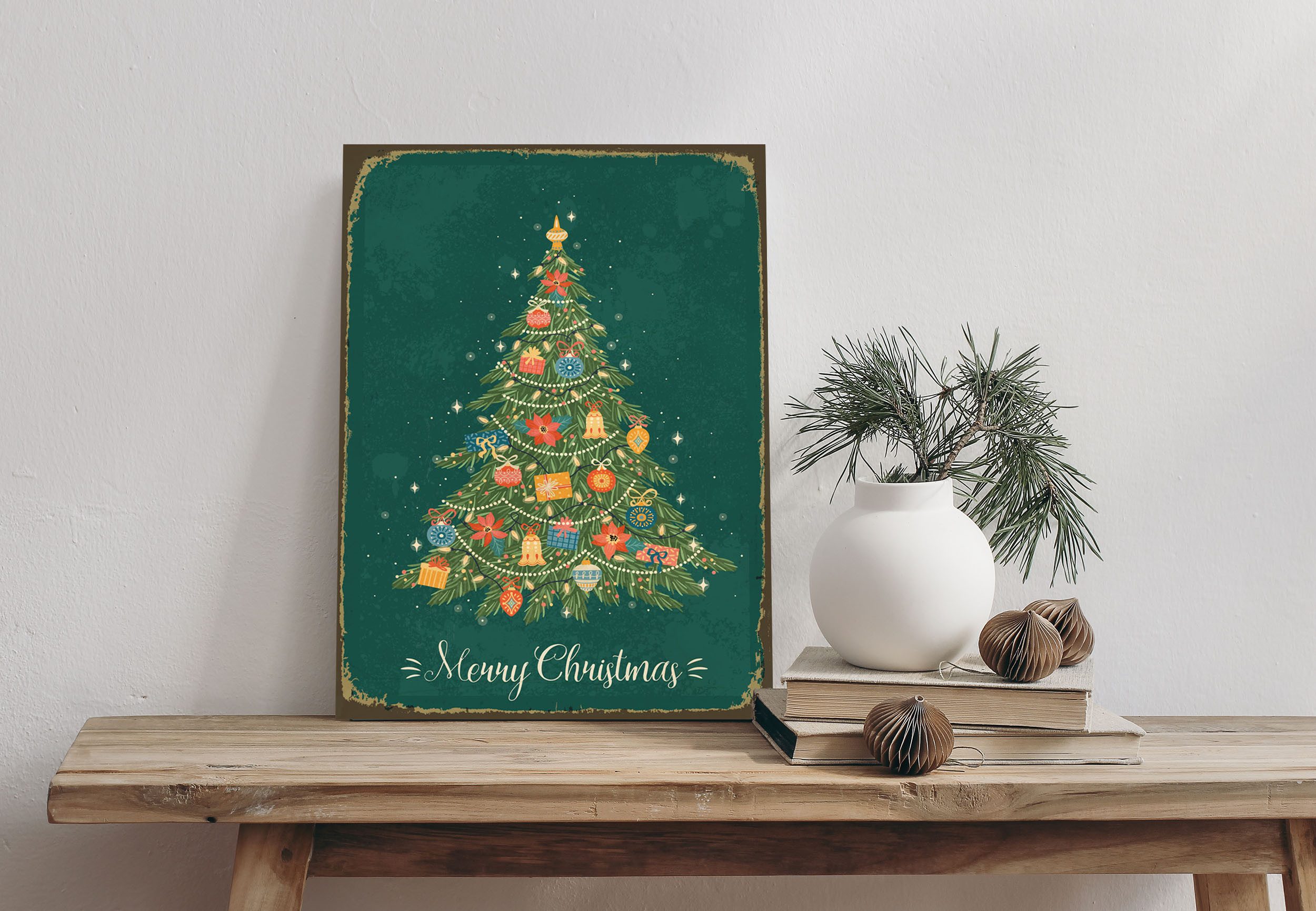 queence Alu-Dibond-Druck Weihnachtsbaum, Weihnachten, Weihnachtsbaum (1 St), Merry Christmas, Grün, Schild
