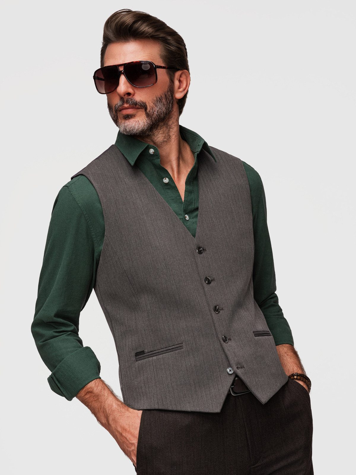 OMBRE Anzugweste Herren Anzugweste Slim Fit Elegant Dunkelgrau M (kein Set, 1-tlg) Regulierung auf der Rückseite für bessere Passform