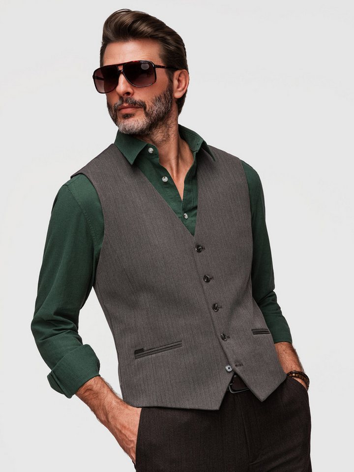 OMBRE Anzugweste Herren Anzugweste Slim Fit Elegant Dunkelgrau S (kein Set, 1-tlg) Regulierung auf der Rückseite für bessere Passform