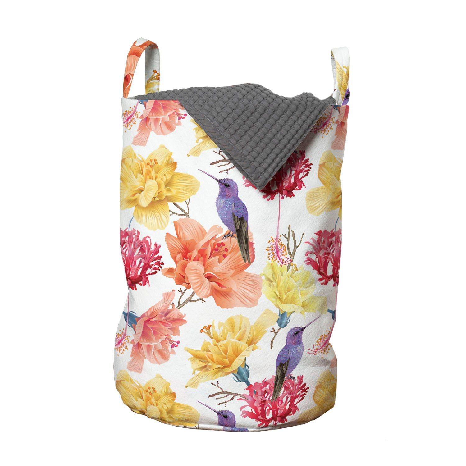 Abakuhaus Wäschesäckchen Wäschekorb mit Griffen Kordelzugverschluss für Waschsalons, Jahrgang Bloom Art und Kolibri