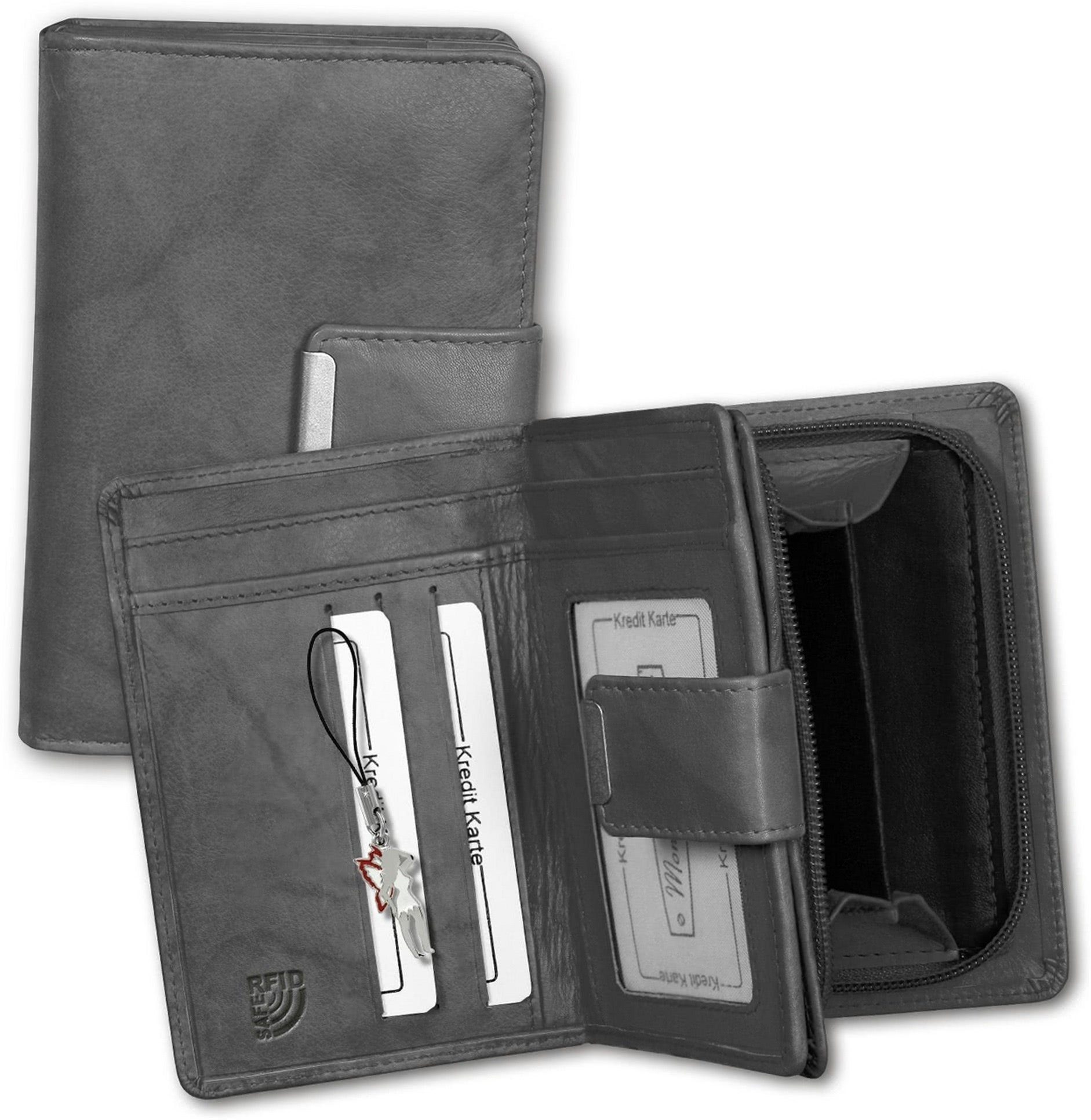 Money Maker Geldbörse Money Maker RFID Blocker Echtleder (Portemonnaie, Portemonnaie), Portemonnaie aus Echtleder grau, Größe ca. 9cm