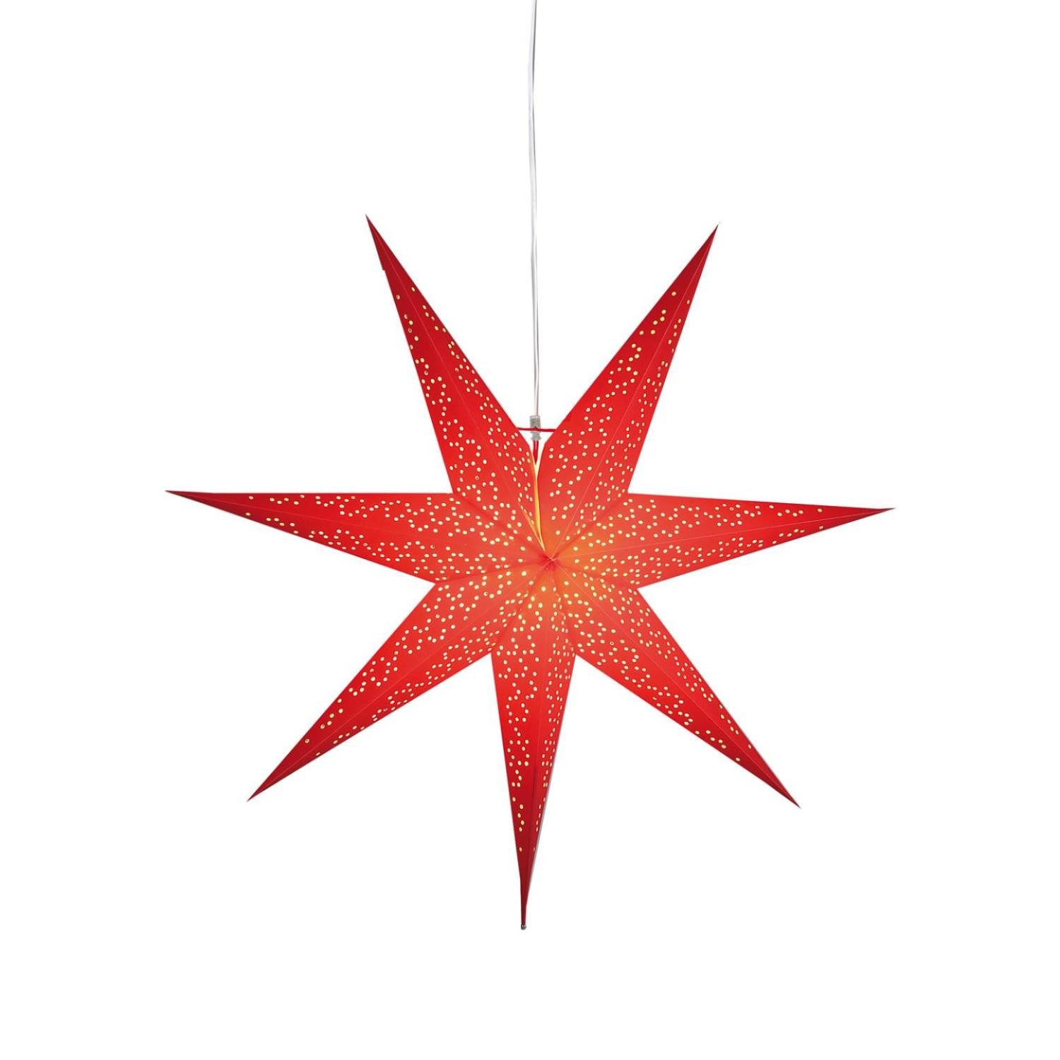 STAR TRADING LED Stern Papierstern Leuchtstern Faltstern 7-zackig hängend 70cm mit Kabel rot