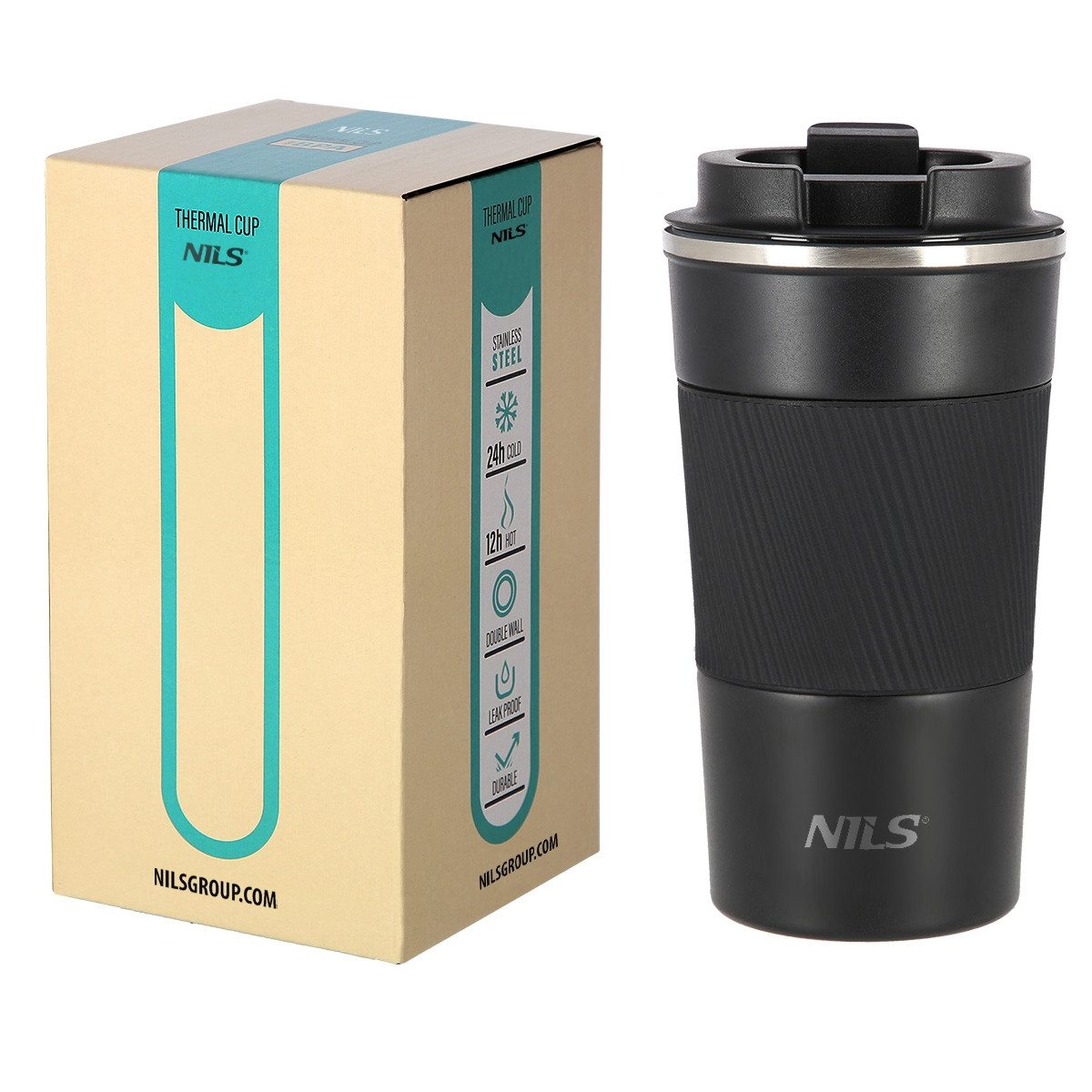 Nils Thermobecher To Go Becher schwarz für heiße und kalte Getränke 510ml