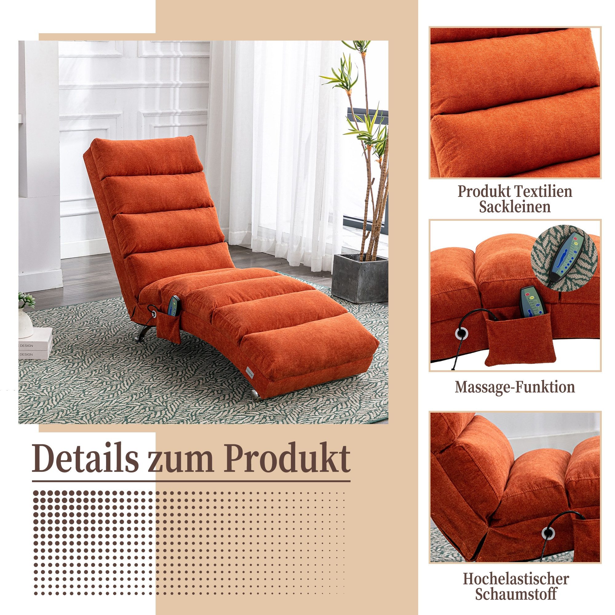 LVHOM Relaxsessel Sackleinen Massage-Liege INDOOR PREMIUM (Ergonomische Fernbedienungs-Steuerung, Sanfte Massageprogramme mit Fernbedienung, Schwerlastfähig bis – Bild 4 von 5