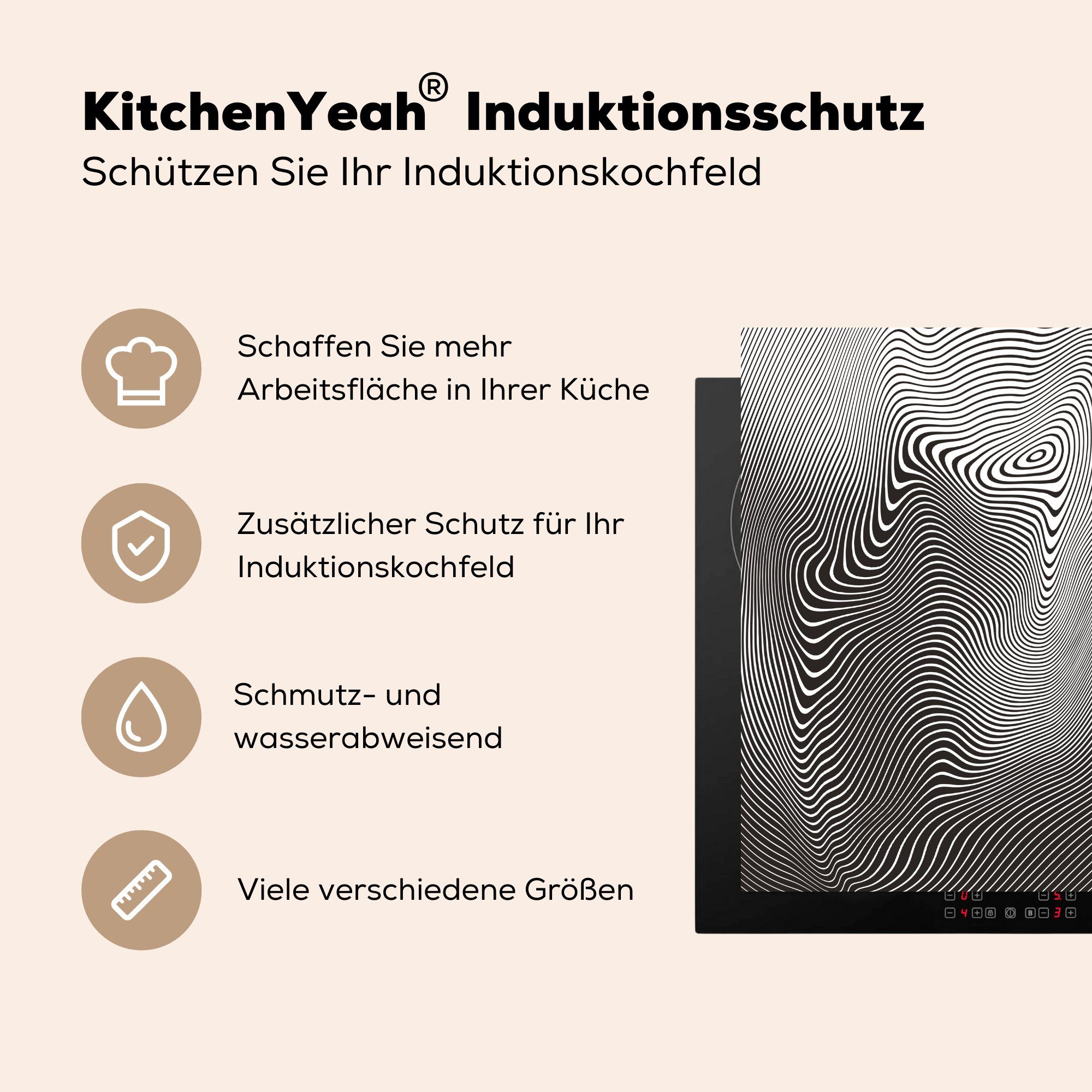 MuchoWow Herdblende-/Abdeckplatte für Optische Täuschung Arbeitsplatte küche Kreise, abstrakte Vinyl, tlg), (1 cm, Ceranfeldabdeckung, 78x78