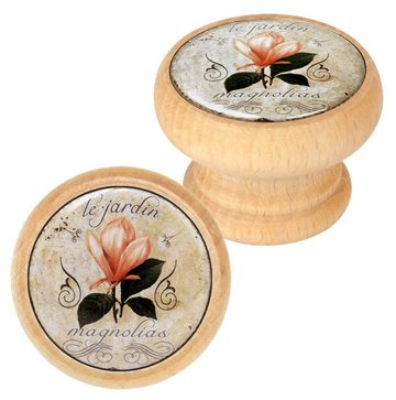 Lashuma Möbelgriff Blumen (Spar-Set, 6-St), Schrankgriffe Holz mit Blumen-Motiv, Schubladengriffe 4 cm Ø