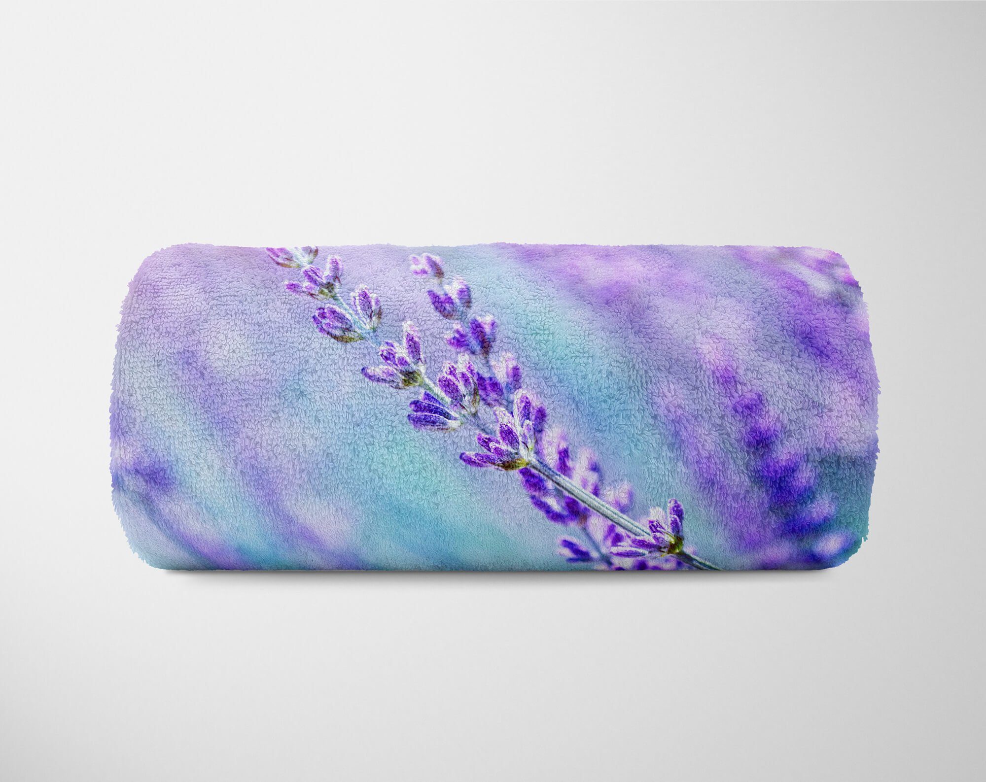 Lavendel mit Kuscheldecke Sinus Baumwolle-Polyester-Mix Saunatuch Blau Fotomotiv (1-St), Handtuch Strandhandtuch Handtücher Art Wild, Handtuch
