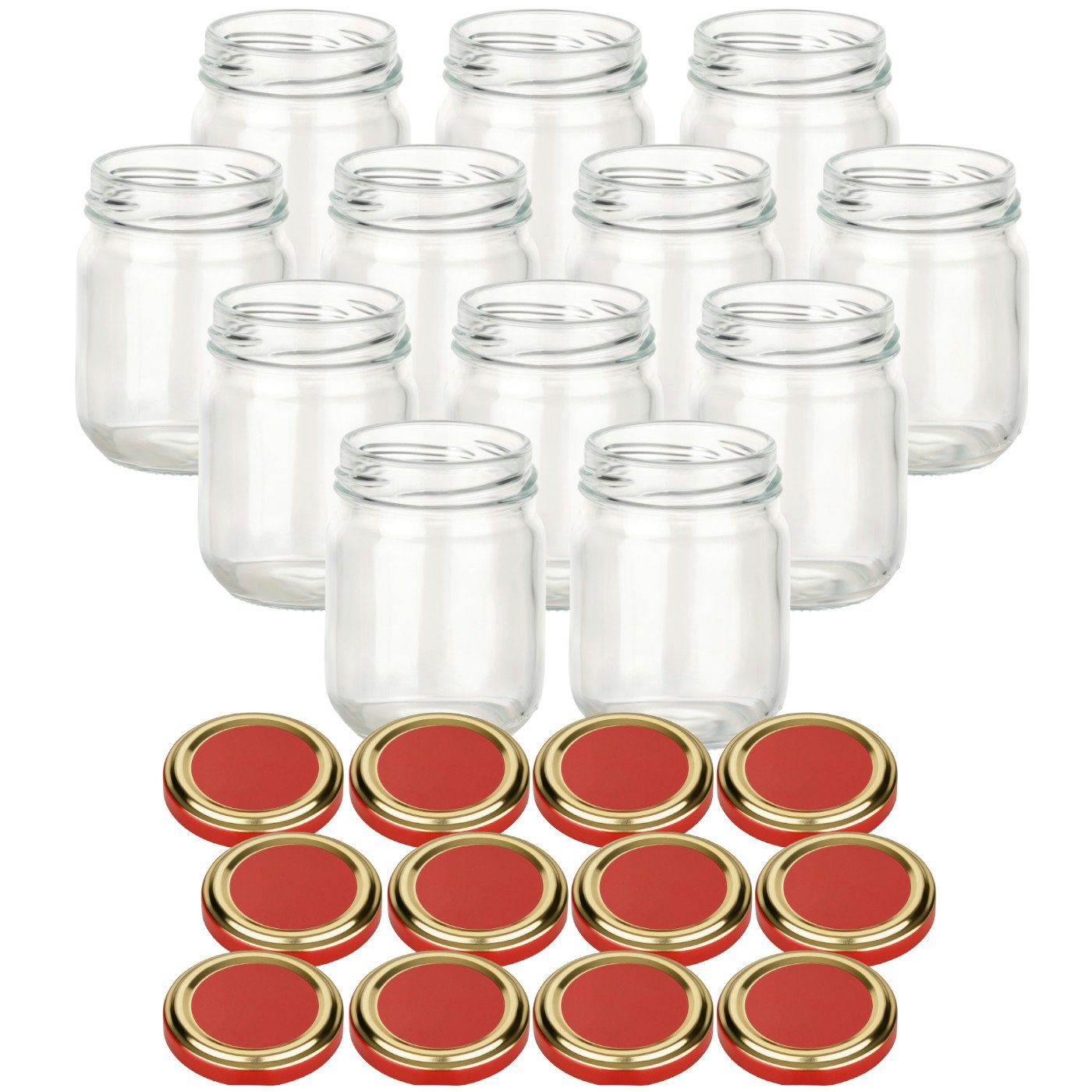 gouveo Einmachglas 130 ml Helix mit Schraubdeckel TO 53 - Leere Marmeladengläser, (12-tlg) Rot-Gold