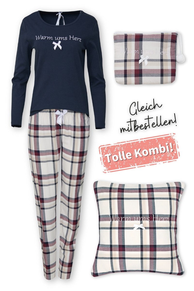 Louis & Louisa Schlafanzug Pyjama Damen - WARM UMS HERZ - dunkelblau/flanel günstig online kaufen