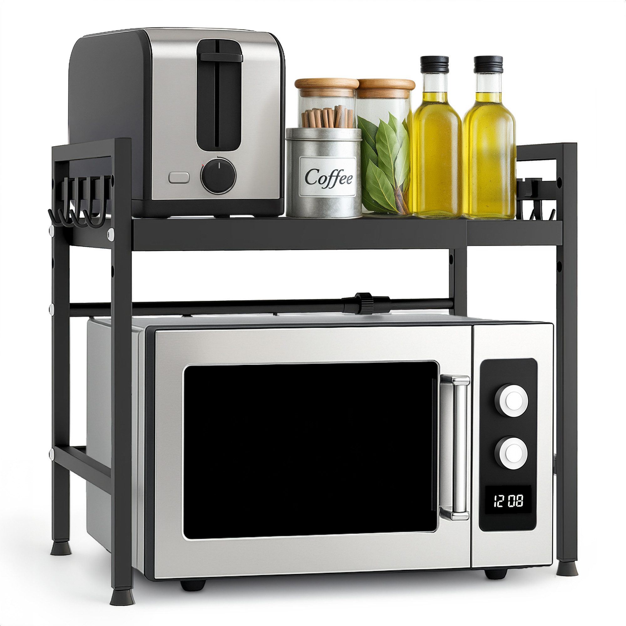 Allyson Küchenregal Multifunktions-Mikrowellenregal Ausziehbares & Höhenverstellbar, Packungs-Set, 2-stufig, ausziehbar 40-64cm 50kg Tragkraft