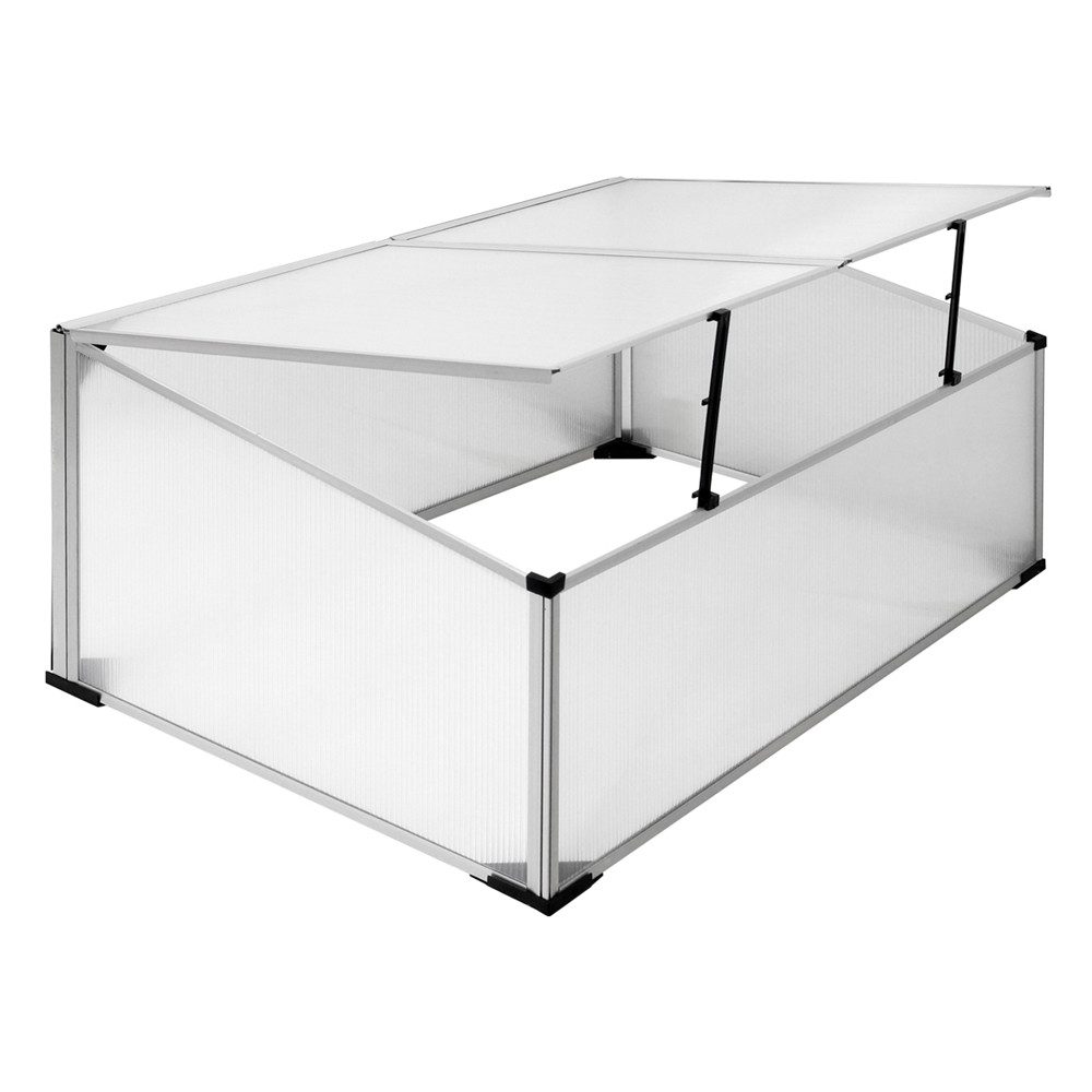 ECD Germany Frühbeet Gewächshaus Treibhaus Frühbeetkasten Tomatenhaus Pflanzenhaus aus Alu, Zweiteiliges Dach 100x60x40cm 0,6m² Fläche transparent Polycarbonat