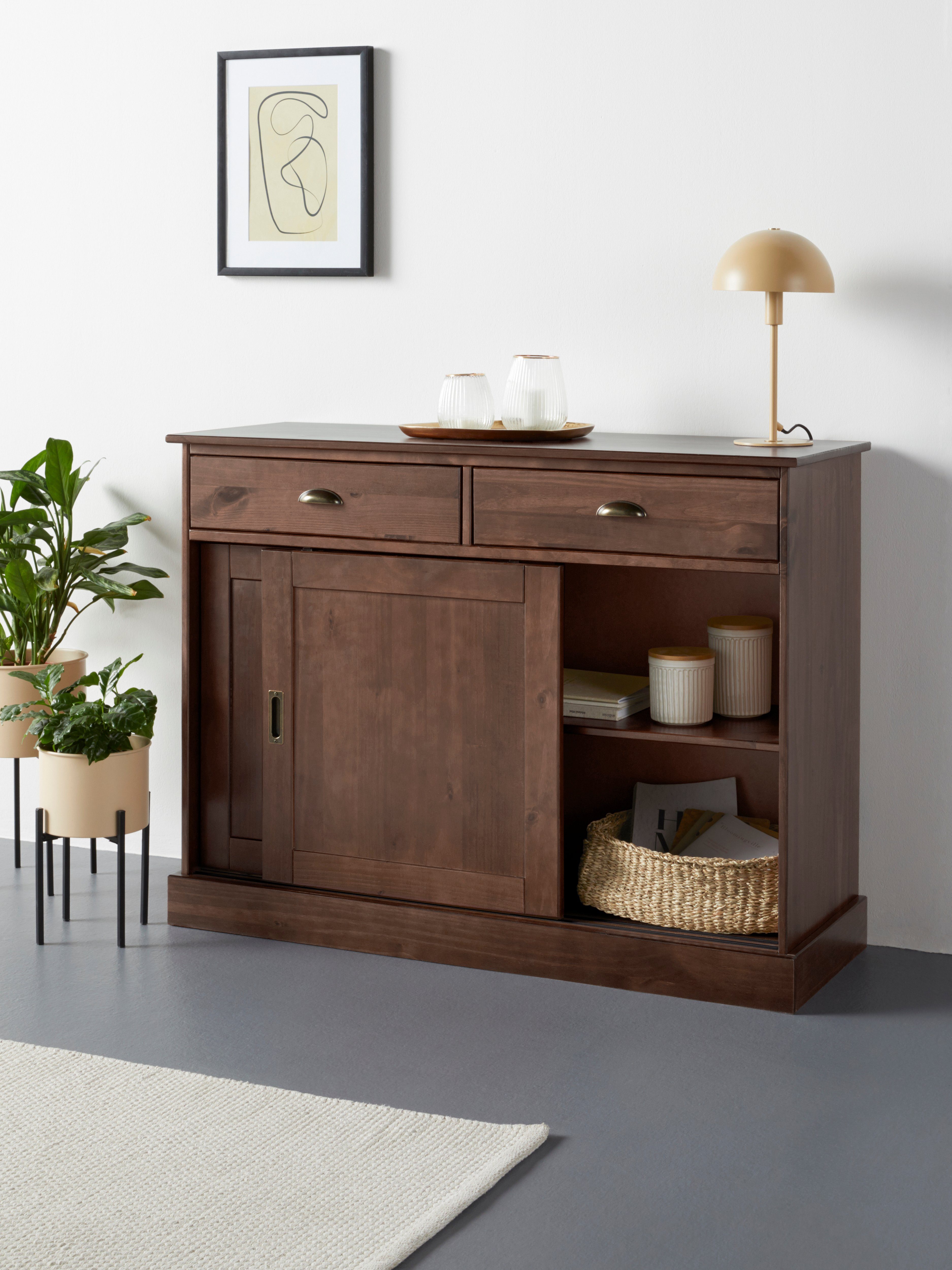 OTTO home Sideboard Schröder, Kommode, 2 Schiebetüren, 2 Schubkasten, aus massivem Kiefernholz