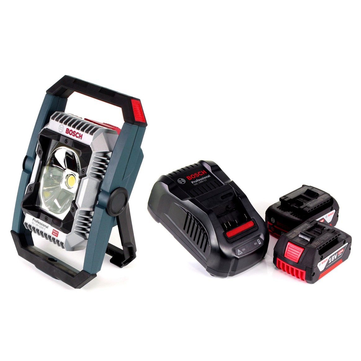 Bosch Professional Baustrahler GLI 18V-2200 C Akku Lampe 18V 2200lm Bluetooth (0601446501) + 2x 4