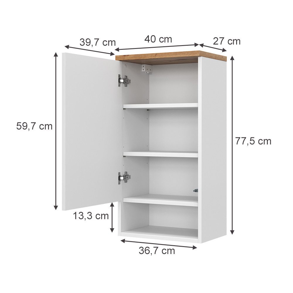 Vicco Hängeschrank Eden, Weiß Hochglanz/Artisan-Eiche, 40 x 77.5 cm mit 4 Fächer (1-St)