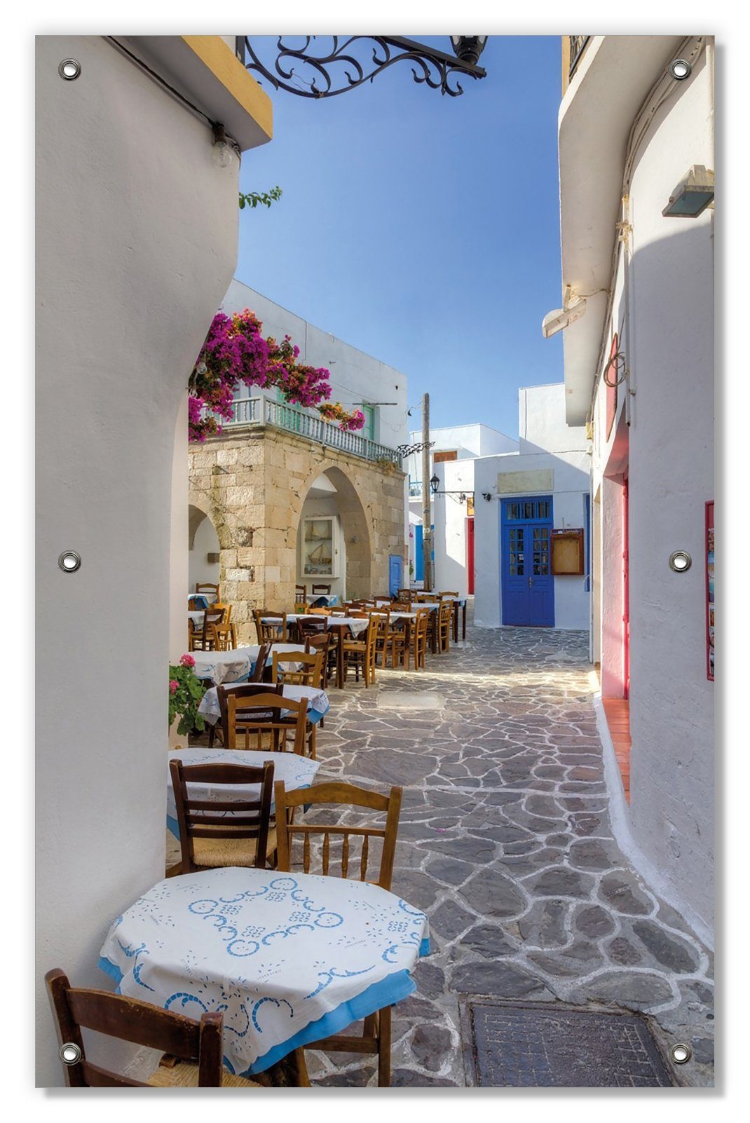 Sonnenschutz Gasse in Griechenland, Wallario, blickdicht, mit Saugnäpfen, wiederablösbar und wiederverwendbar