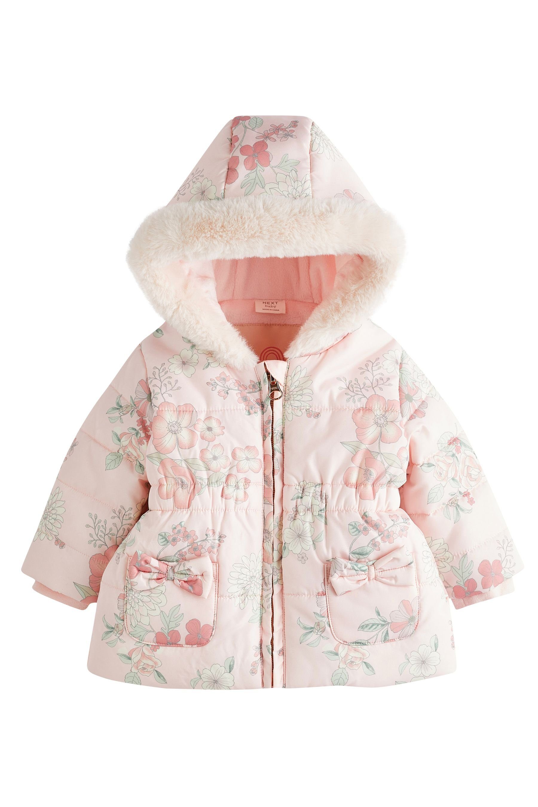 Next Steppjacke Wattierte Babyjacke mit Kapuze (1-St) Pink Floral