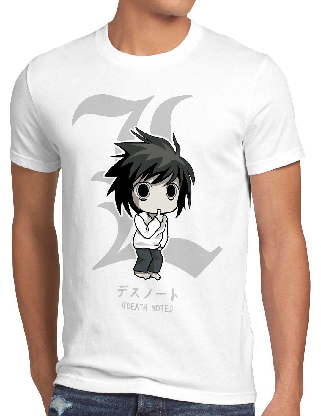 style3 Print-Shirt Herren T-Shirt note notizbuch manga death anime Kira shinigami yagami weiß L