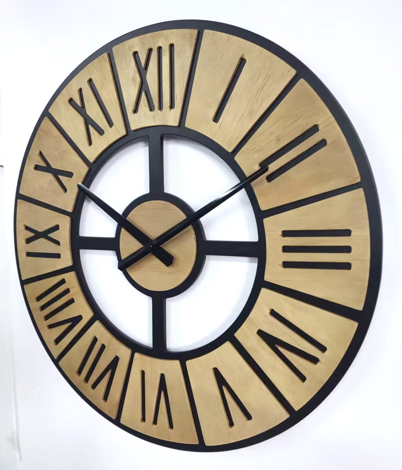 K&L Wall Art Wanduhr MDF Holzuhr übergroße Vintage Uhr Holzoptik Landhaus Wanddeko (Shabby Chic Wanduhr, leises Quarz Uhrwerk)