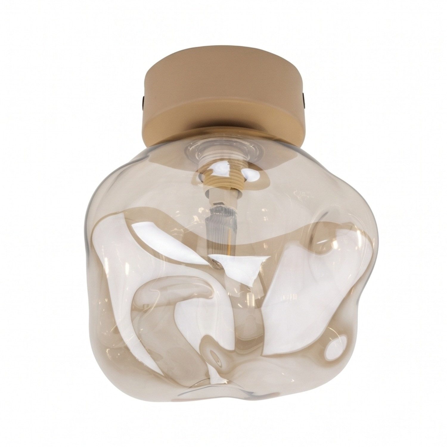 Licht-Erlebnisse Deckenleuchte UMERA, ohne Leuchtmittel, Rauchglas Metall G9 Beige Cognac rund Modern Deckenleuchte