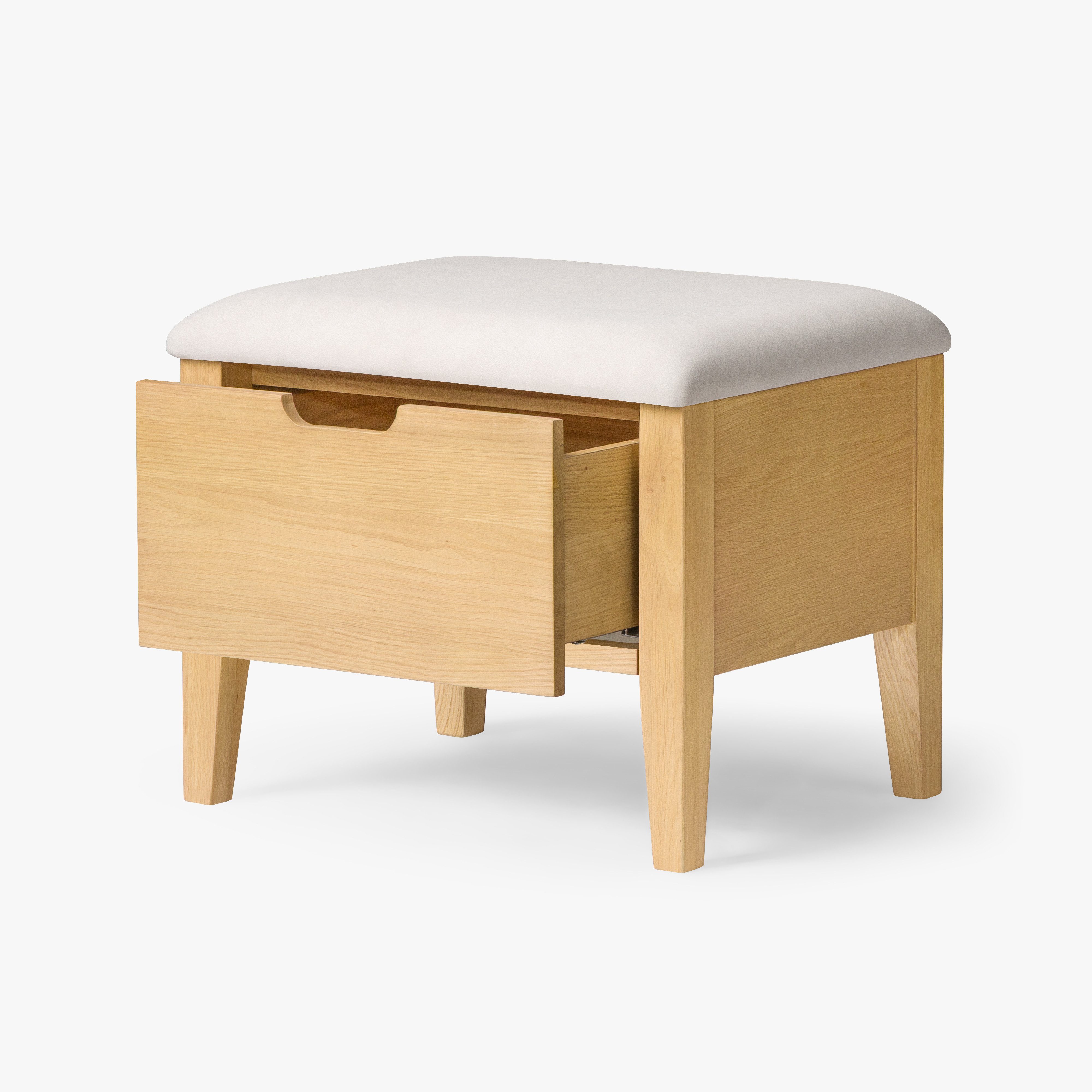 Woodek Design Sitzbank OSLO 55 cm, kompakt und platzsparend aus matt lackiertem Eichenholz (Schublade mit stabilen Metallschienen und Soft-Close-Funktion, 1-St., Kompakte Maße (55 x 43 x 45 cm), Frei im Raum stellbar