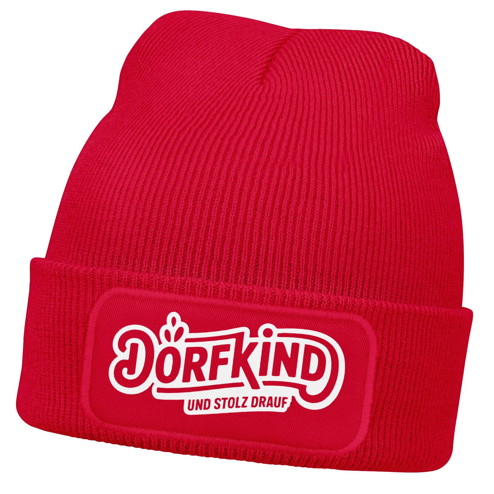 Strickmütze Herren Beanie mit Patch Strickmütze mit Spruch Dorfkind Aufdruck