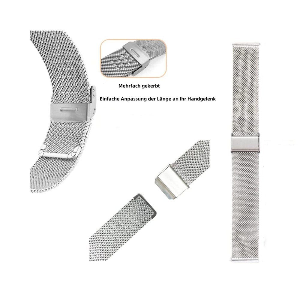Ersatzband Mutoy Smartwatch Männer Ersatzarmband, Damen Mesh Herren, 22mm Milanaise Armbänder Uhrenarmbänder Zubehör Metallarmband für Silber Frauen Uhrenarmband für