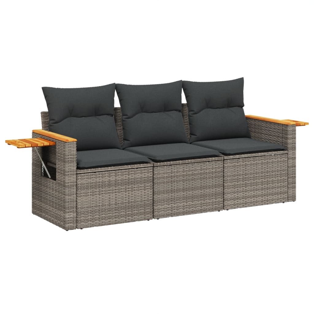 Gartenlounge-Set 3-tlg. Garten-Sofagarnitur mit Kissen Grau Poly Rattan