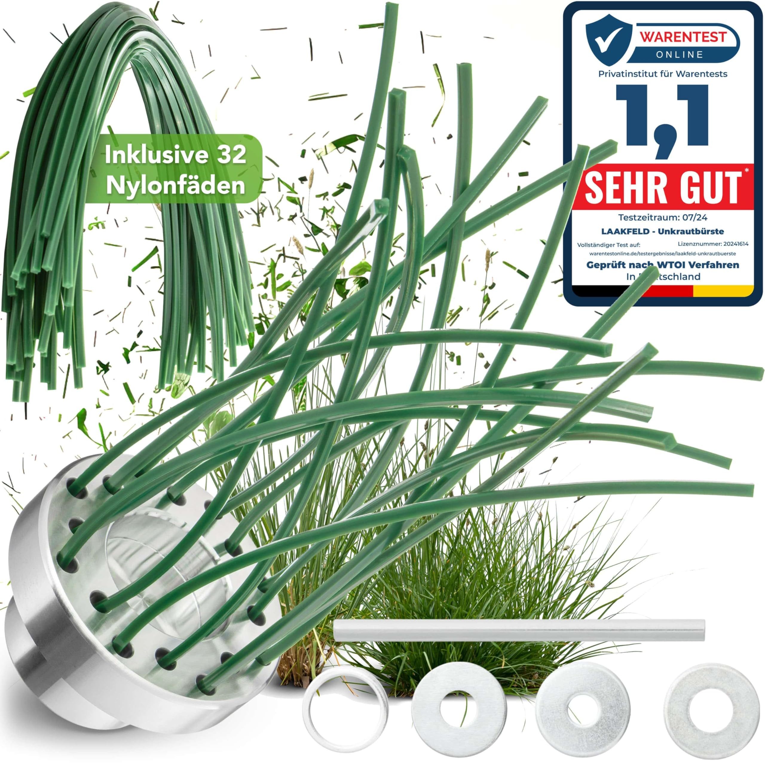 Laakfeld Unkrautstecher Unkrautbürste für Freischneider & Motorsense 32 PA 66 Nylonfäden, Wildkrautbürste für Motorsense - universal Unkraut-Bürste Aluminium