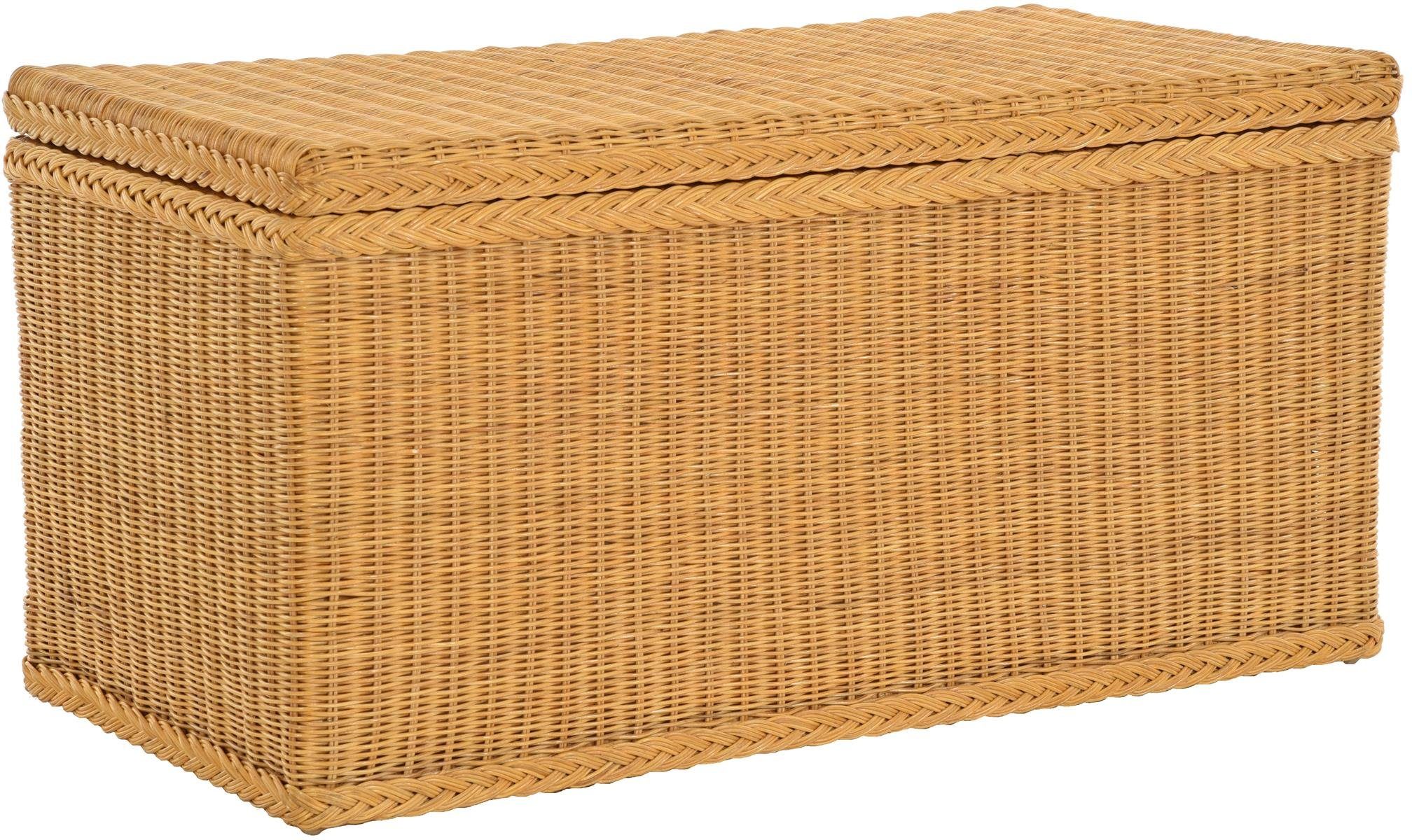 Krines Home Wäschetruhe Große Natur Aufbewahrung mit XL Stauraum Groß Honig viel 100x50x50, Truhe Rattan Truhe Rattantruhe Deckel