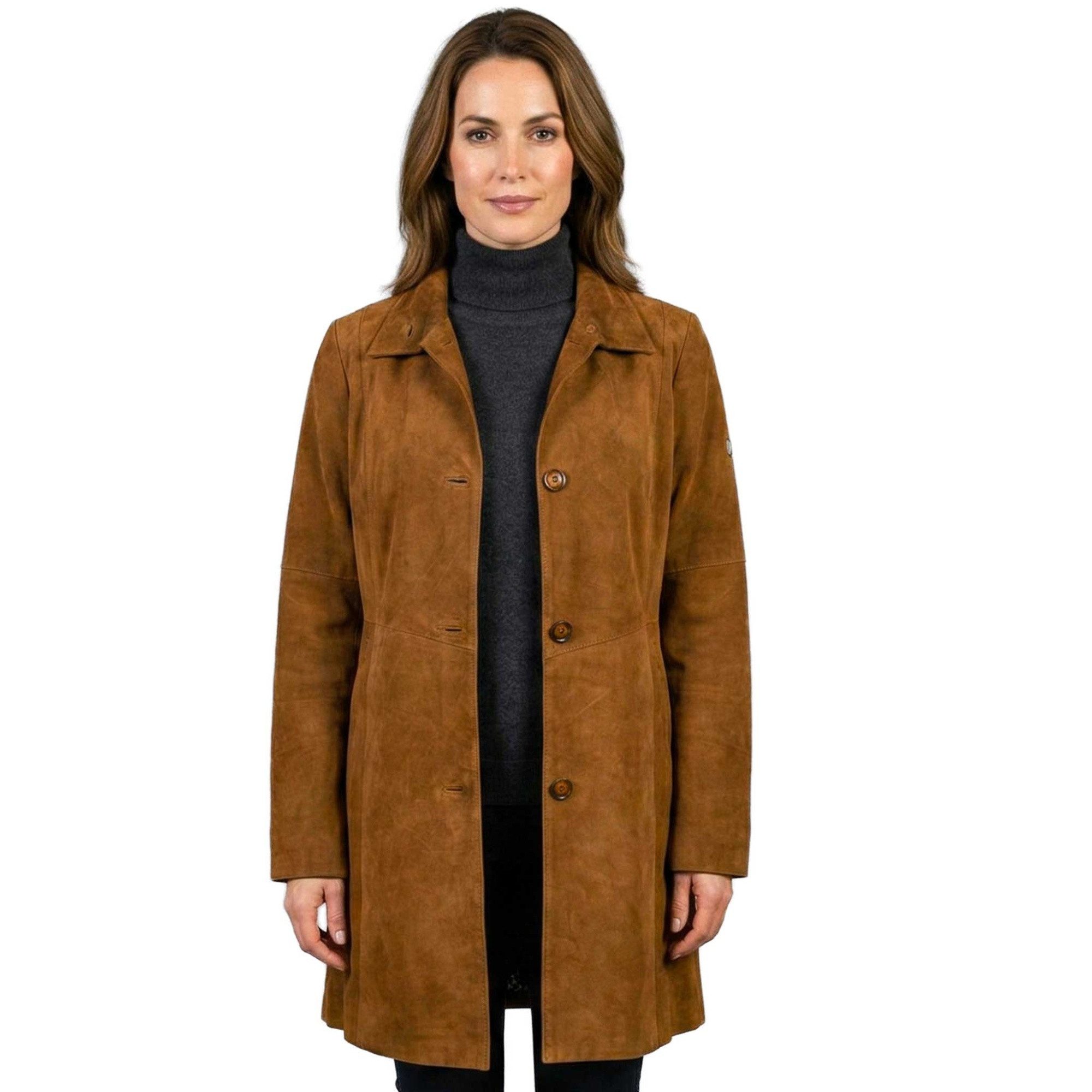 Otto Kern Lederjacke Mariella OTTO KERN - Damen Ledermantel Velourleder Wildleder braun