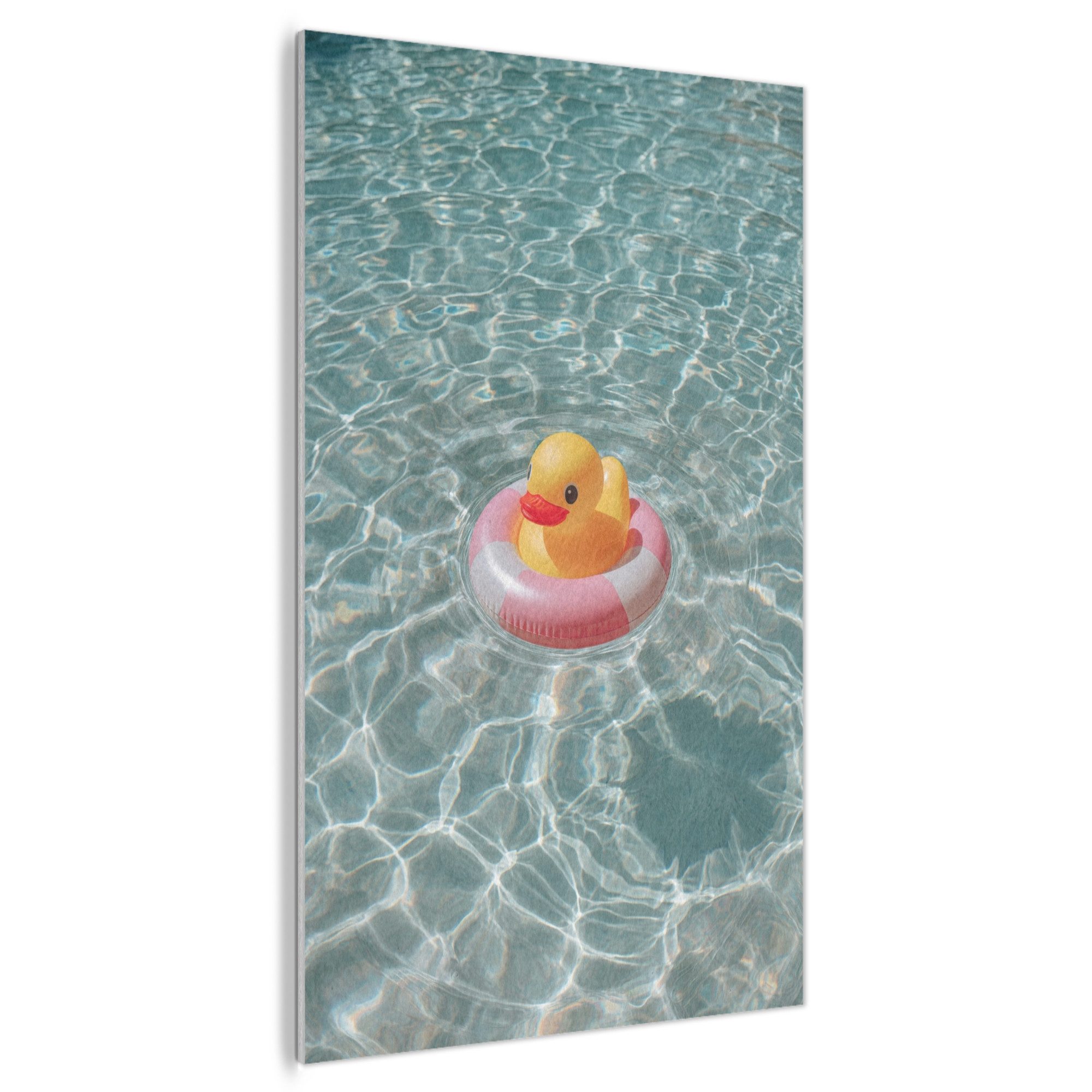 MuchoWow Gemälde Gummi-Ente - Schwimmband - Gelb, Fotodruck (1 St), Akustikpaneele PET-Filz, Akustikbild, Schalldämmung, Deko 90x140 cm