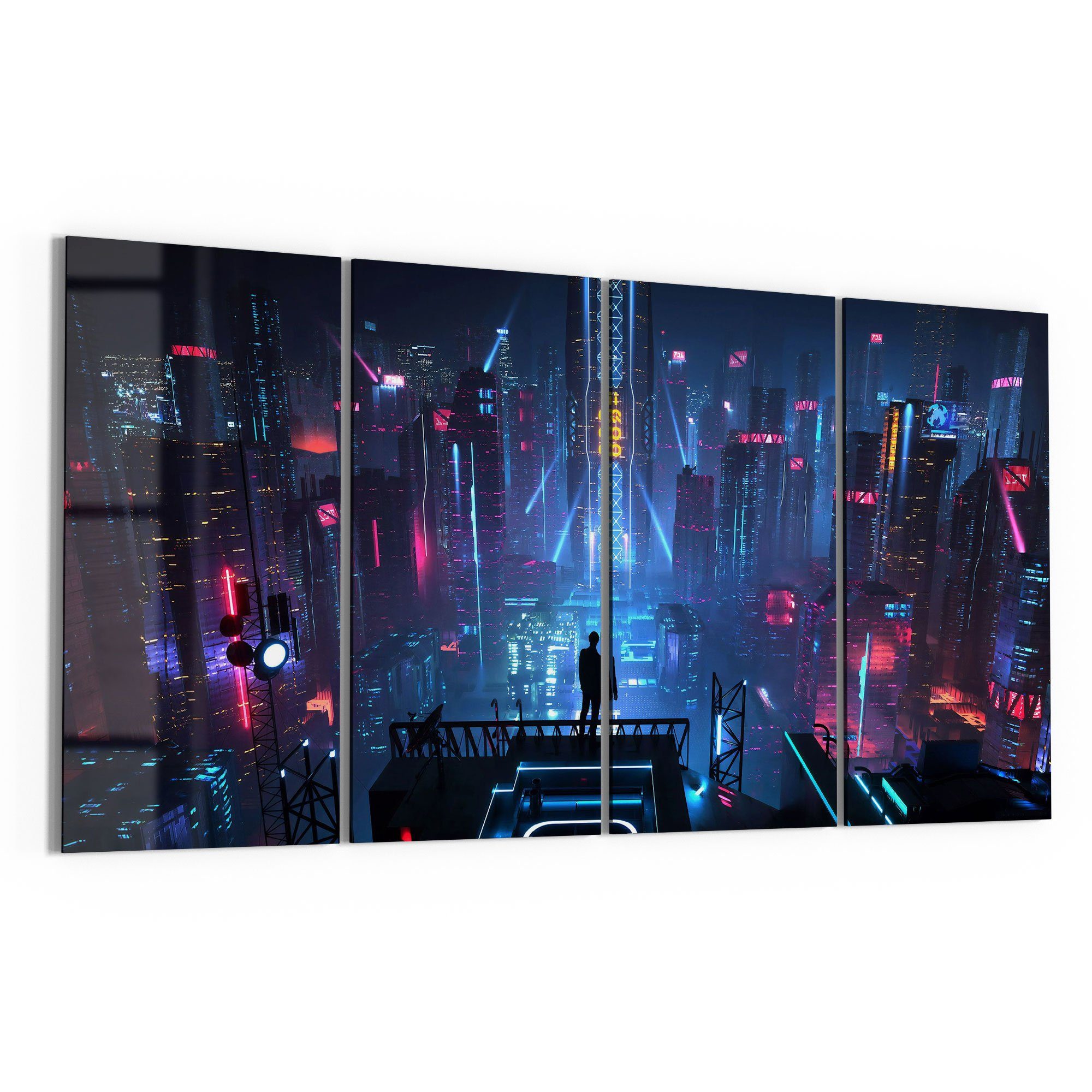 DEQORI Glasbild 'Cyberpunk Stadt bei Nacht', 'Cyberpunk Stadt bei Nacht', Glas Wandbild Bild schwebend modern
