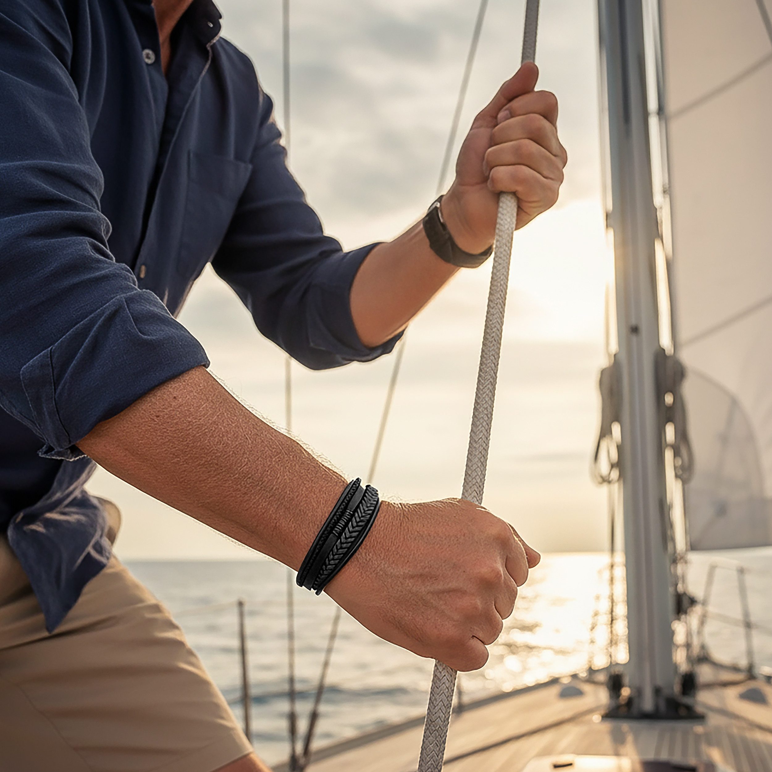 UNIQAL.de Lederarmband Unisex geflochten, Echtleder & Edelstahl, Modell Classic & Feather (Unisex,Edelstahl, Echtleder, geflochten, Casual Style, Handgefertigt)
