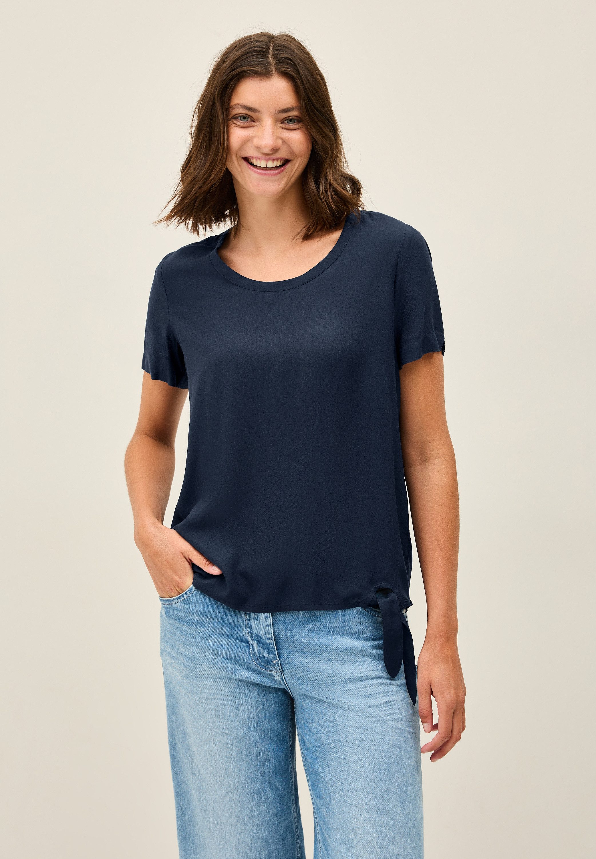 CECIL Shirtbluse Elastiksaum mit Knotendetail