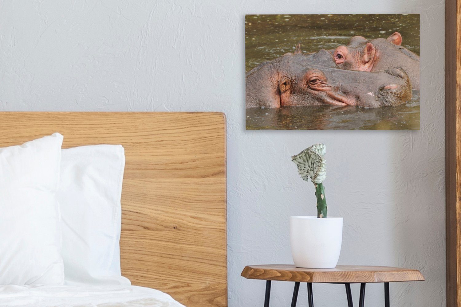 OneMillionCanvasses® - St), Aufhängefertig, - Leinwandbild 30x20 Nilpferd Natur, Wandbild Wanddeko, (1 cm Leinwandbilder, Wasser