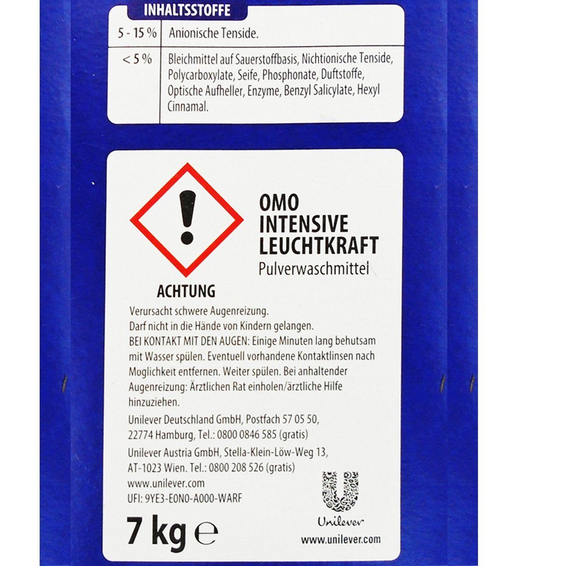 Unilever 2x OMO XXXL7kg =14 WL Voll (2-St. Rein 200 kg für Waschpulver Vollwaschmittel 200 für bis Waschmittel Wäschen)