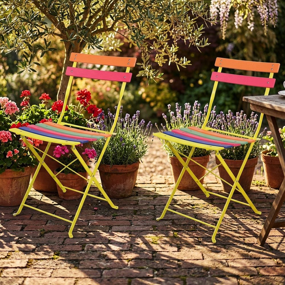 Harms Import Klappstuhl, 2x Klappstuhl Gartenstuhl bunt Möbel Außen Stuhl gelb H 77,5 cm