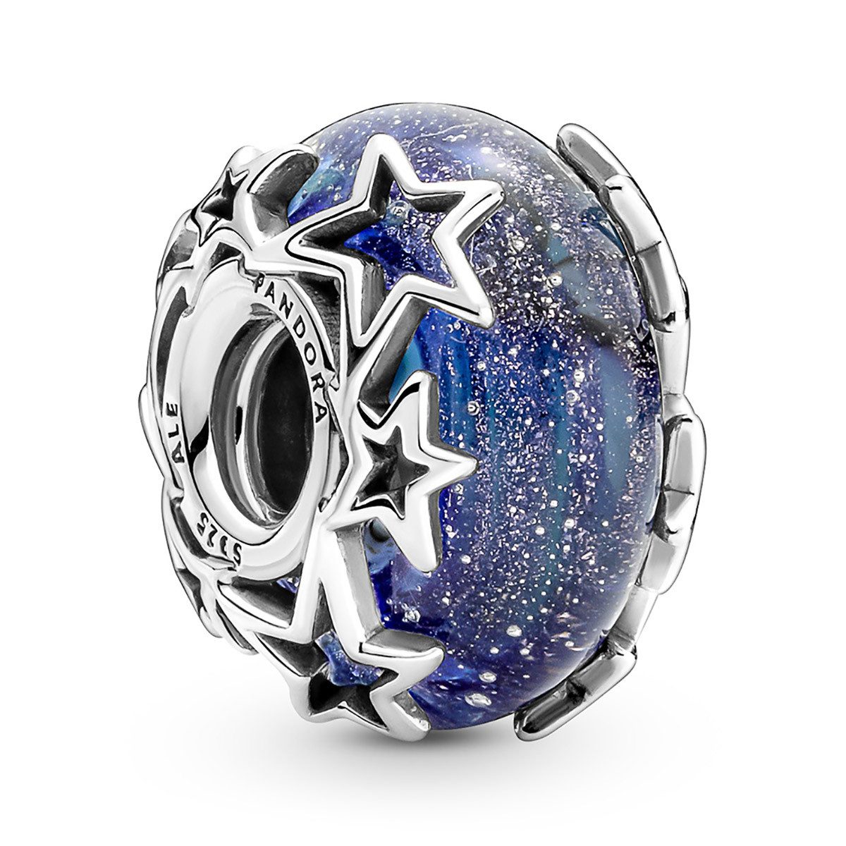 Pandora Runder Anhänger Silber Charm Murano Galaxienblau und Sterne günstig online kaufen
