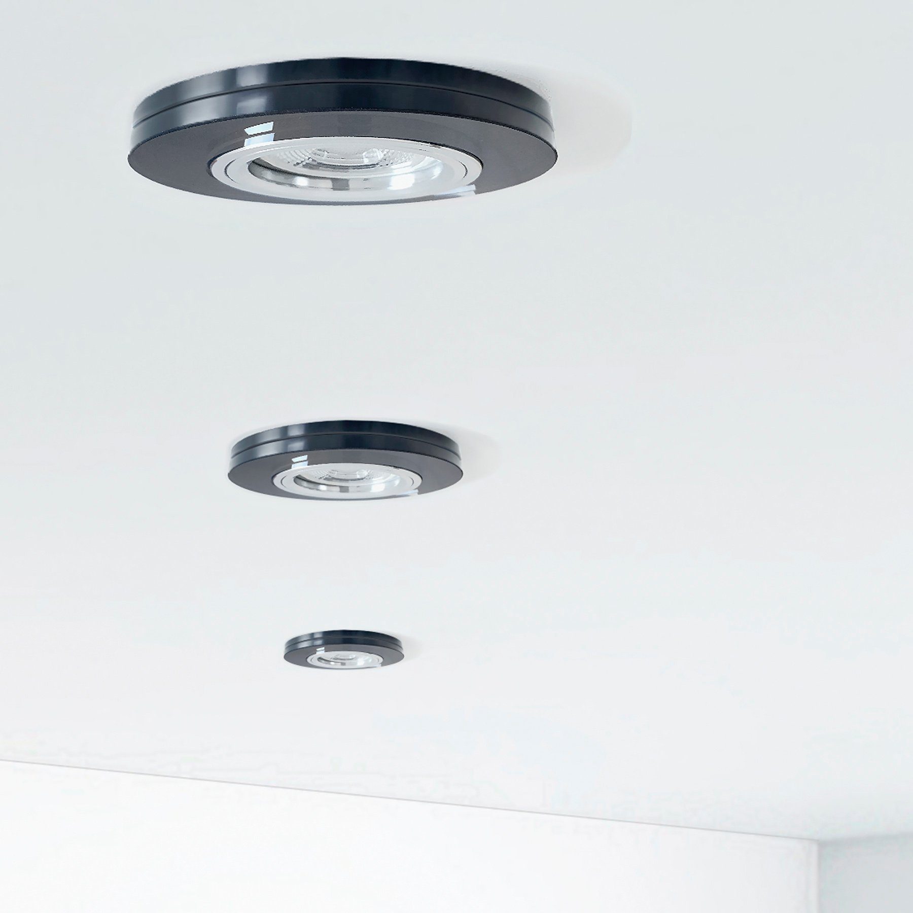 SSC-LUXon LED Einbaustrahler Glas fourSTEP rund, LED-Einbaustrahler LED, schwarz spiegelnd, flach, Neutralweiß