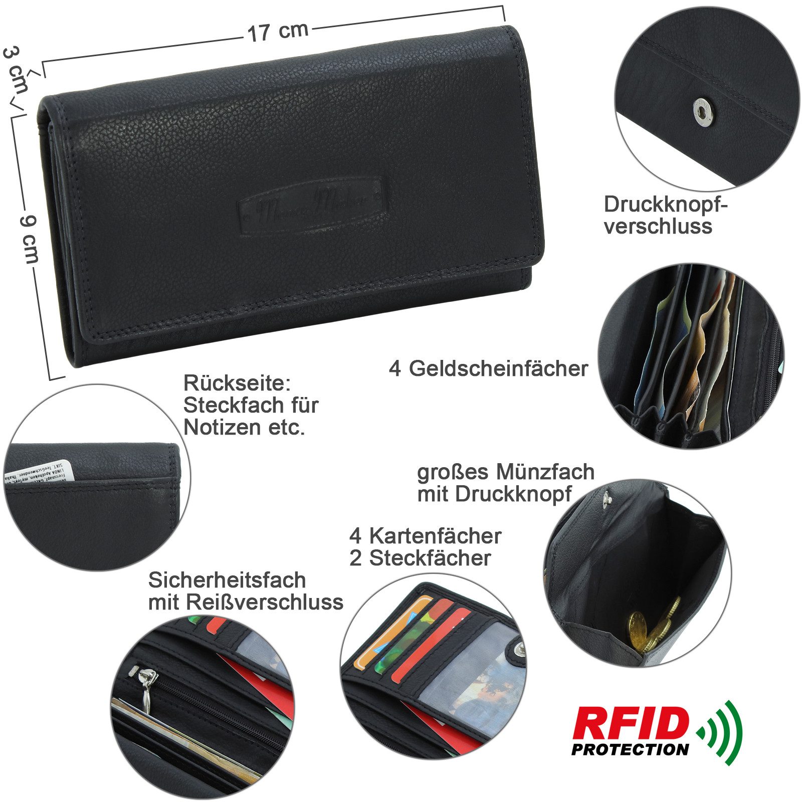 Money Maker Geldbörse aus Leder - Damen Portmonee mit RFID-Schutz - viele F günstig online kaufen