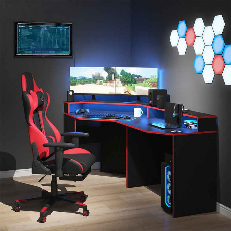 Vicco Gamingtisch »Gaming Desk- Set Schreibtisch Gamertisch Kron Schwarz Rot Set 3«