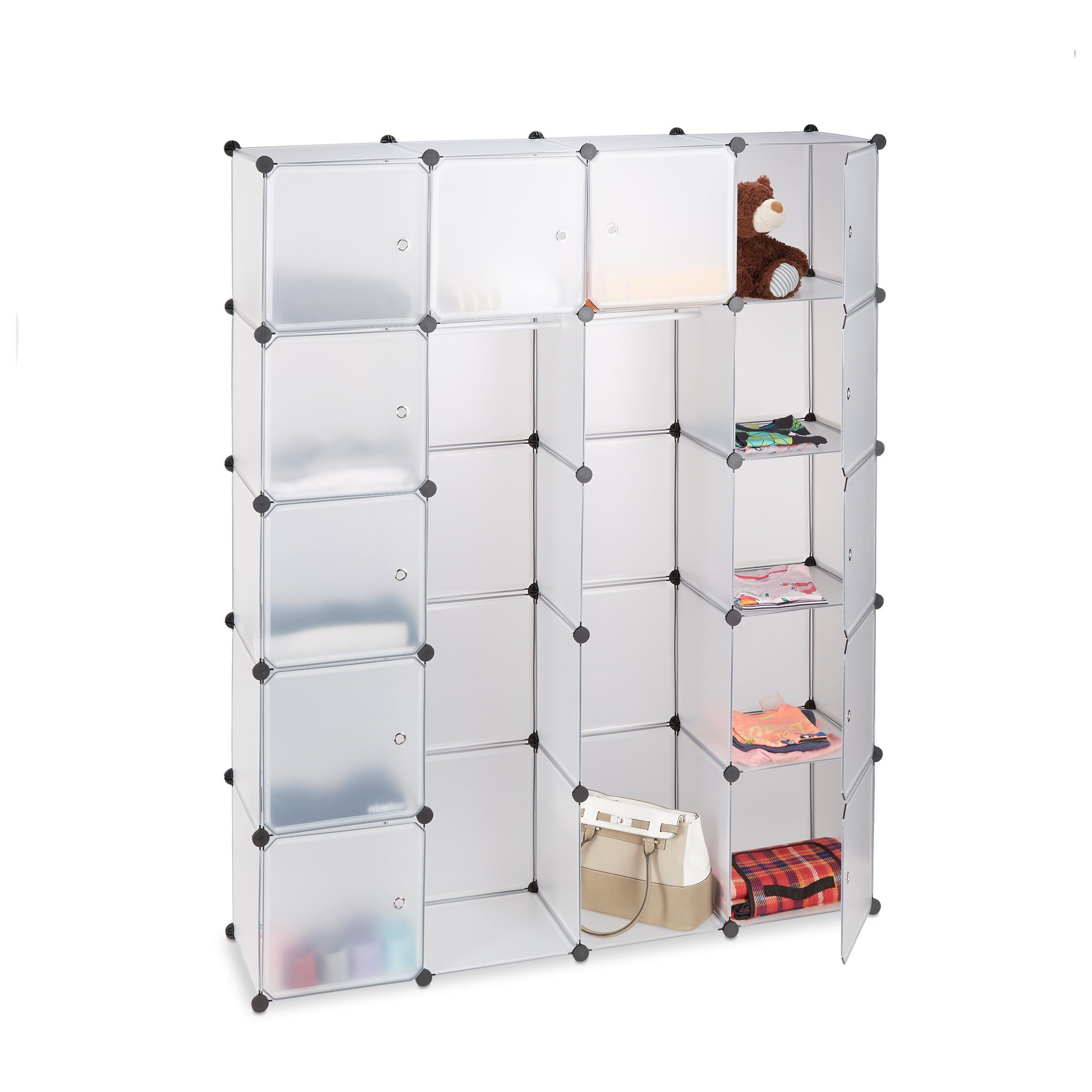 relaxdays Kleiderschrank Kleiderschrank Stecksystem 14 Fächer Transparent Transparent Schwarz | transparent