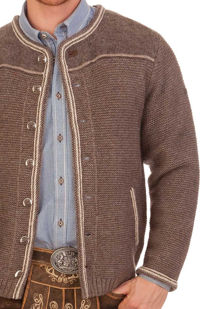 Spieth & Wensky Trachtenstrickjacke Trachten Strickjacke Herren - HOFKIRCHEN - hellgrau, braunmeliert